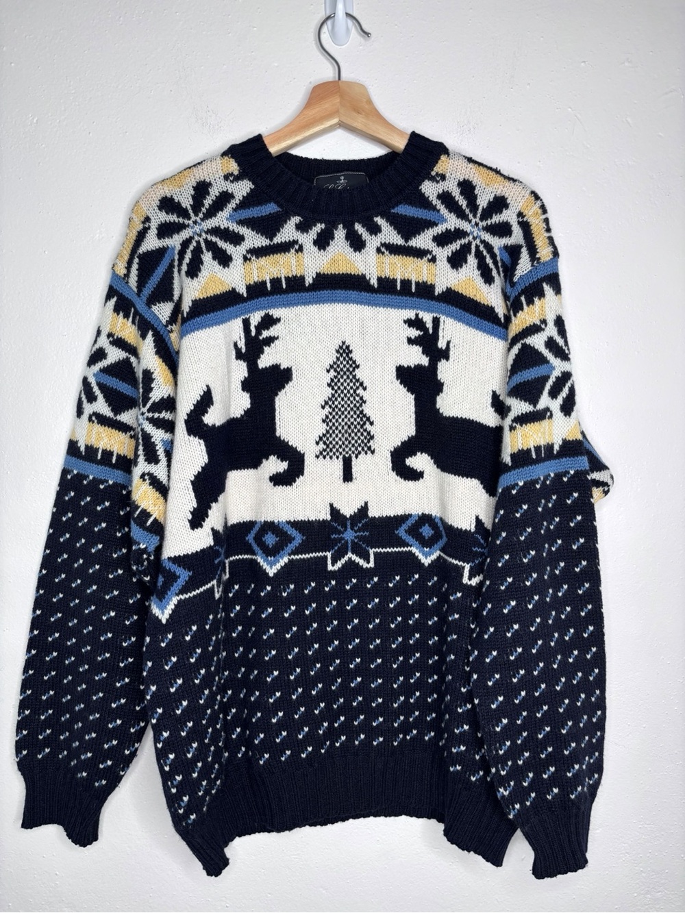 Les Copains Italian Wool Cashmere Nordic Style Crewneck Sweater Navy Size M (50)